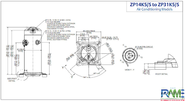Thông số kỹ thuật máy nén Emerson copeland ZP14K5/S - ZP31K5/S
