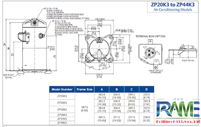 Hình ảnh thông số kỹ thuật máy nén Emerson copeland ZP20K3 - ZP44K3